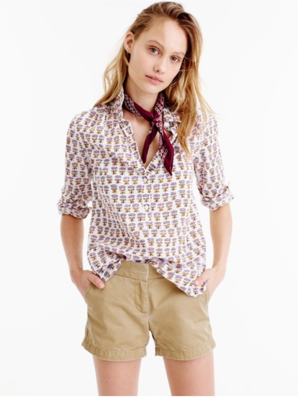 J. Crew Gathered Popover In Indian Cotton Block Print Floral size 2